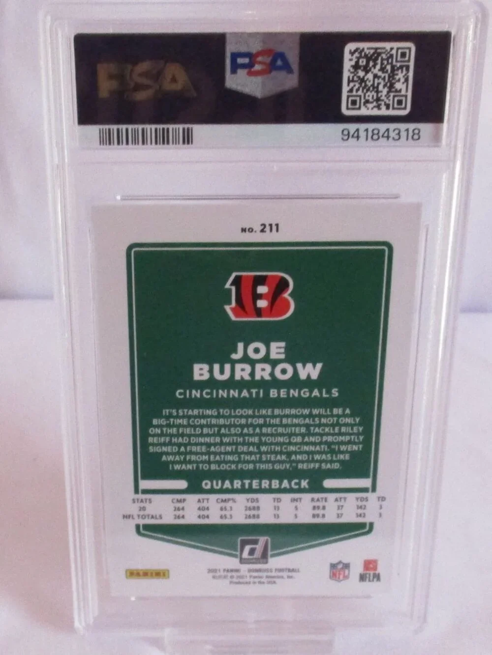 2021 DONRUSS JOE BURROW VARATION #211 GEM MINT 10